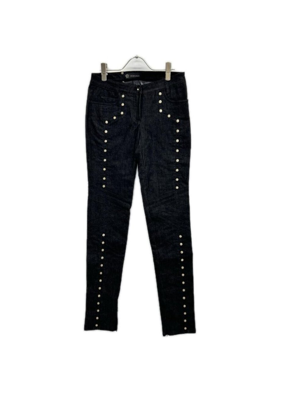 Versace Gianni Charcoal Gold Medusa Button Line Denim Pants 26